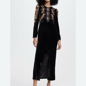 SALONI Jinx C Trimmed Floral Print Velvet Midi Dress Size 4